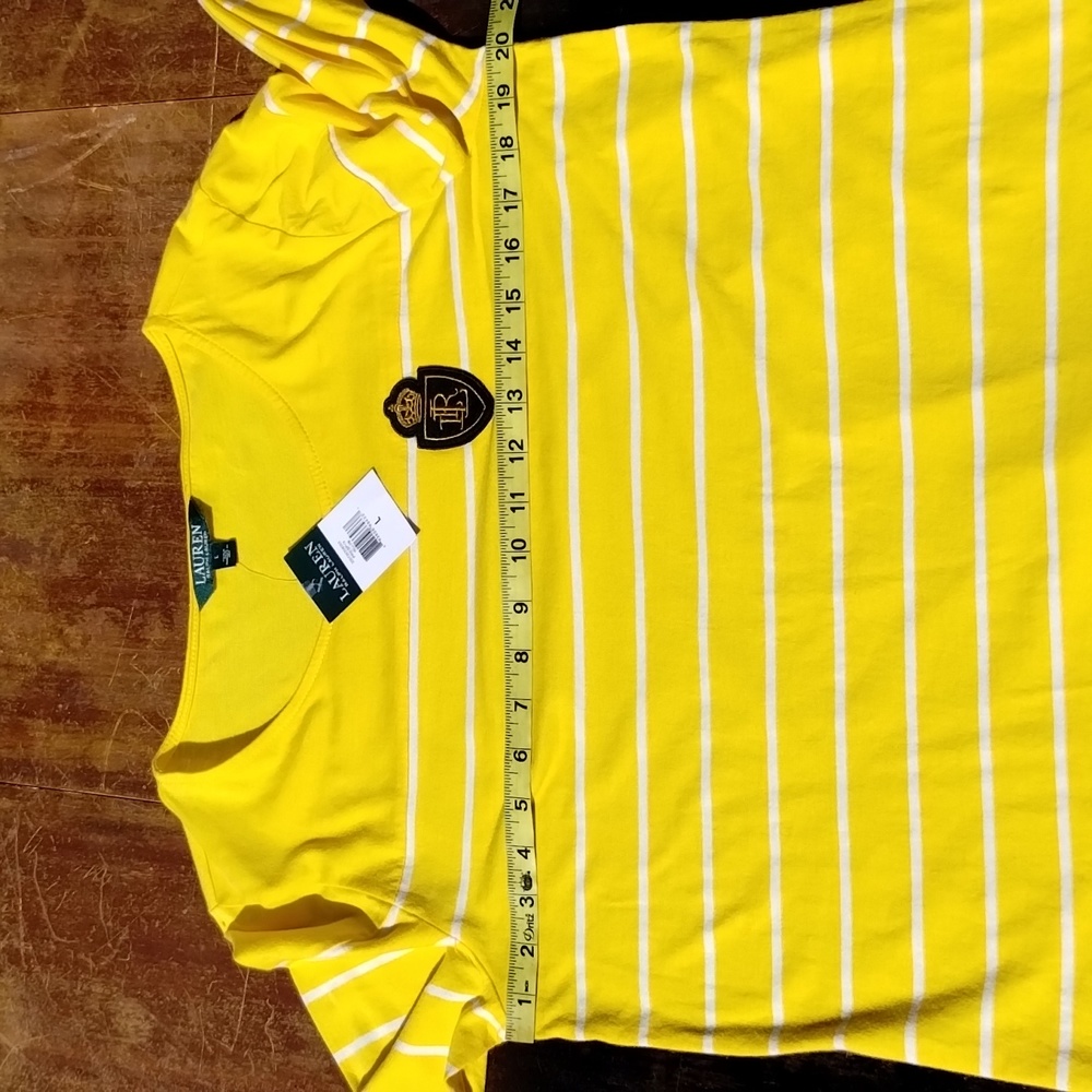 Lauren Ralph Lauren Yellow Crest Striped Jersey Top